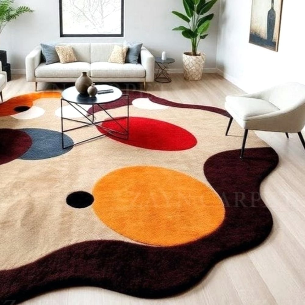 Handcrafted Organic Multicolor Abstract Living Rug